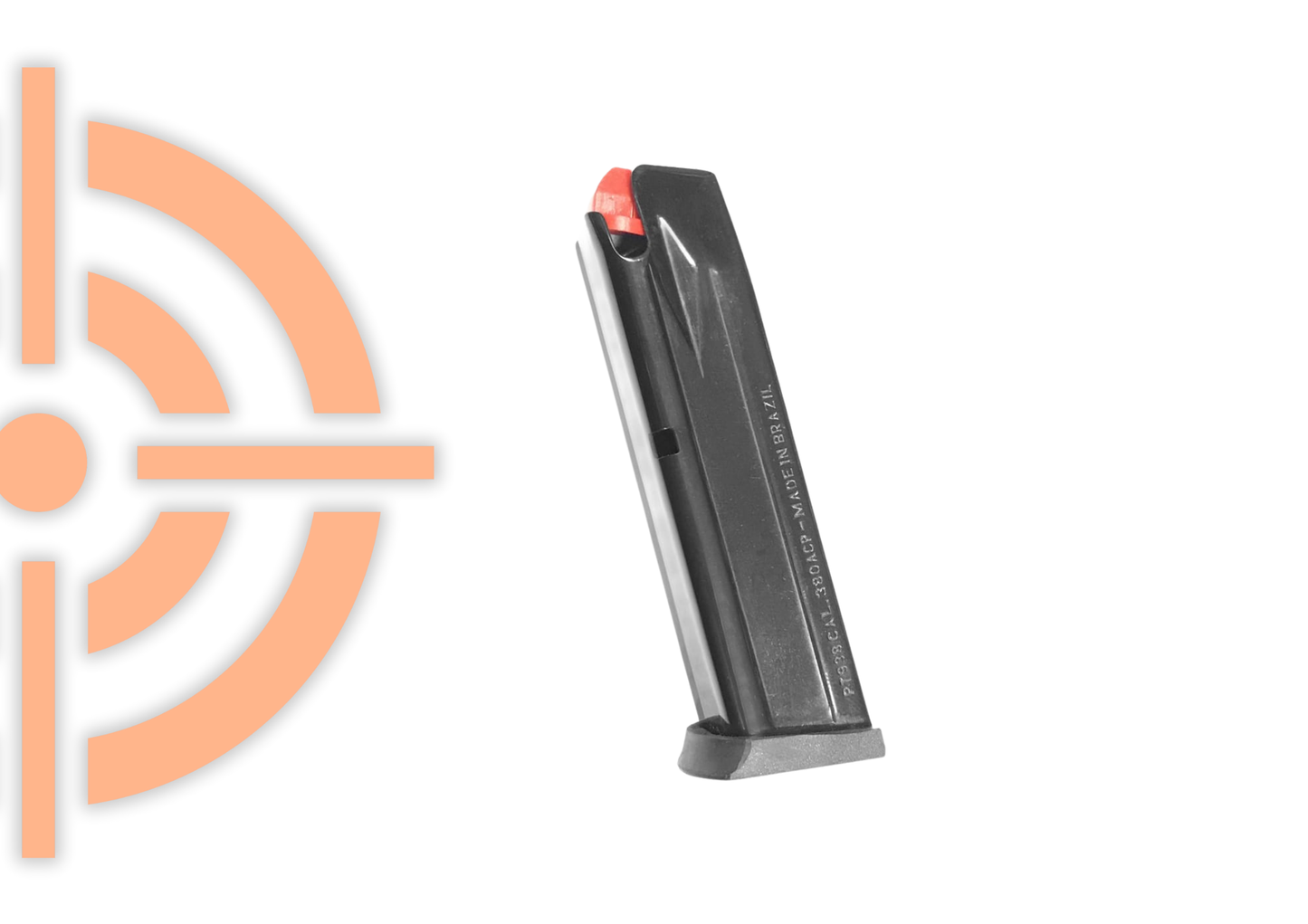 PT 938 15-round magazine, oxidized finish, .380 caliber.