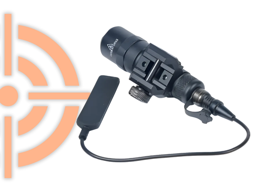 Tactical flashlight for long gun with trigger